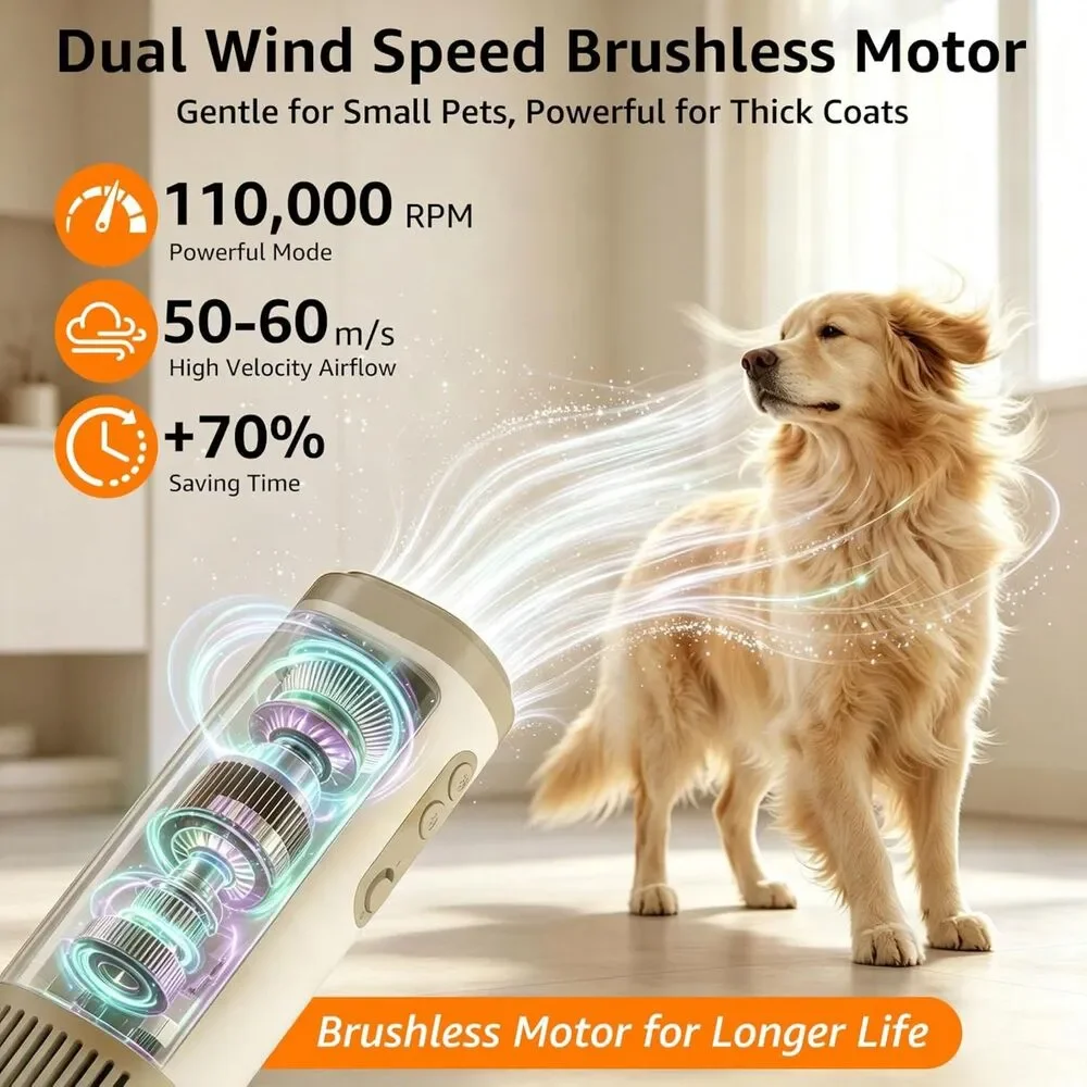 Hands-Free Dog Hair Dryer Neck-Hanging Pet Grooming Blower Beige